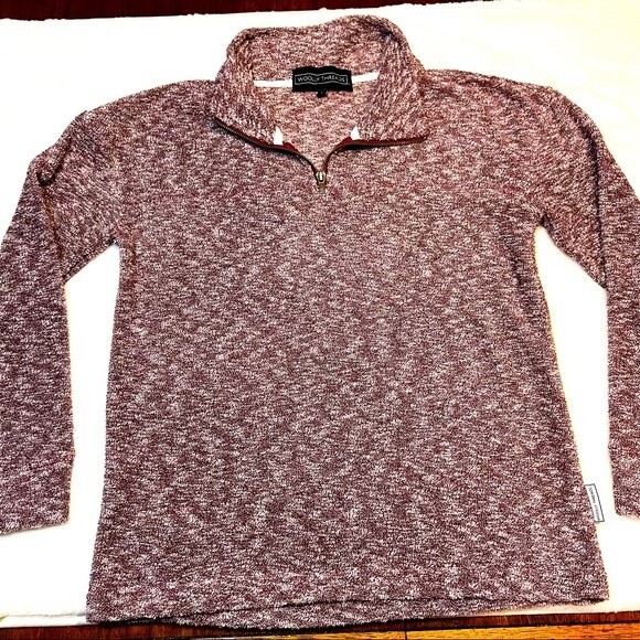 Woolly Threads Sweater Quarter Zip Pullover Maroon Cream Textured Women's Sz S - Picture 1 of 8
